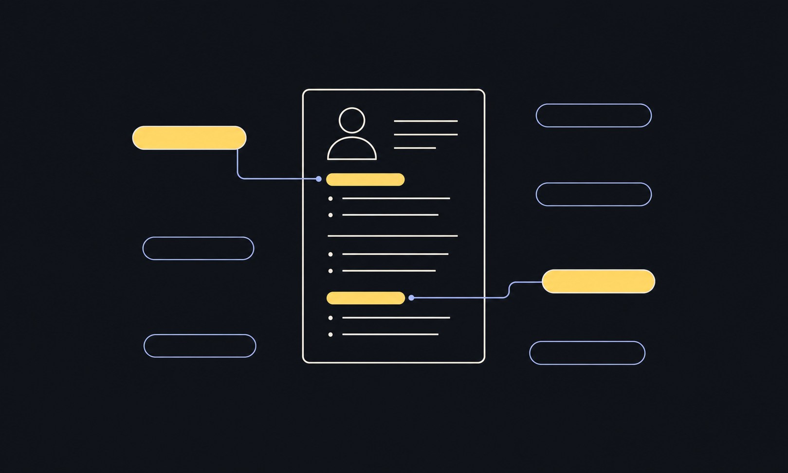 A brass sieve selecting the most relevant keyword tiles for a resume